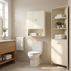 2-Piece Bathroom Cabinet Set with Fluted Doors, a wall cabinet and a corner cabinet in a bathroom setting