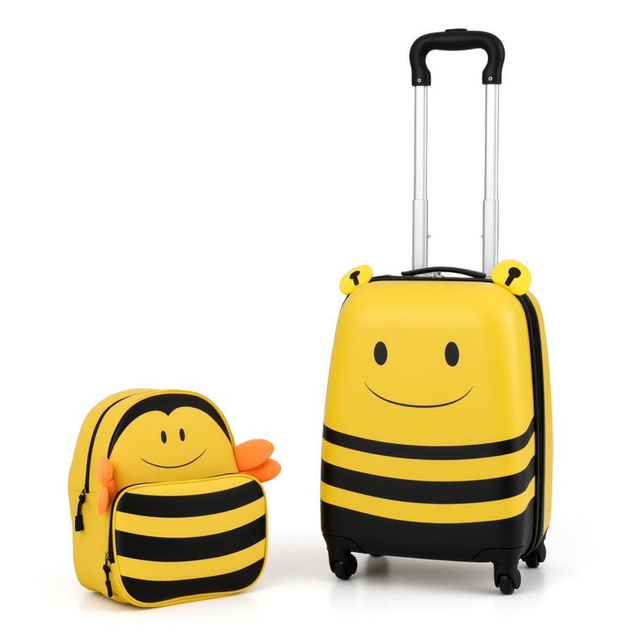 2-Piece Kid's Luggage Set with Cute Bee Backpack and 18" Rolling Suitcase-Yellow