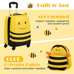 The kids luggage displaying text about the durable materials used for the set