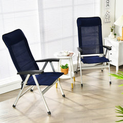 2-Piece Patio Portable Folding Lounge Chair with Raised Backrest-Navy