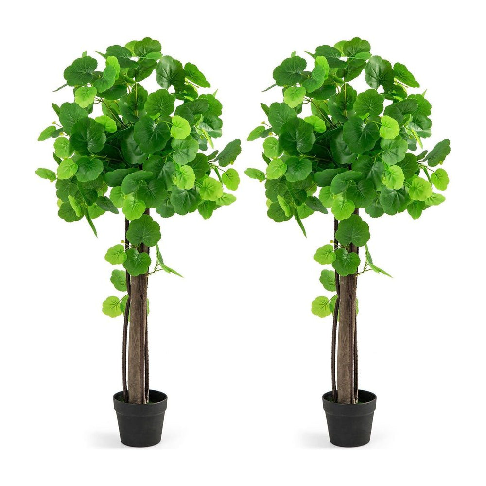 2 Pieces Artificial Crabapple Tree Fake Plant in Pot with Real Wood Trunk and Branches