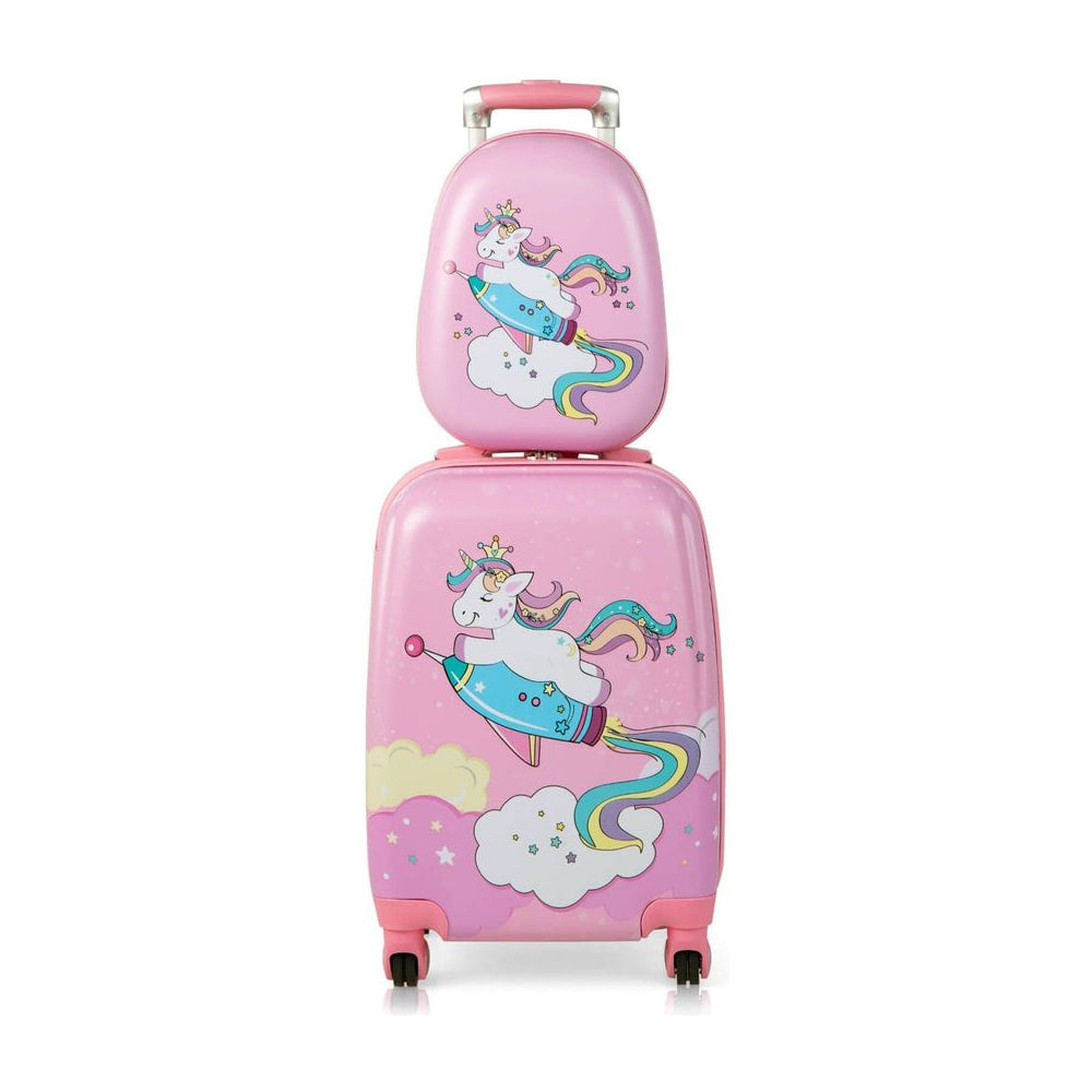 2 Pieces Kids Luggage Set with a small backpack stacked on top of a wheeled suitcase