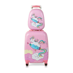 2 Pieces Kids Luggage Set with a small backpack stacked on top of a wheeled suitcase