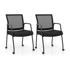 2 Pieces Office Guest Chairs on Wheels shown side by side against a plain white background