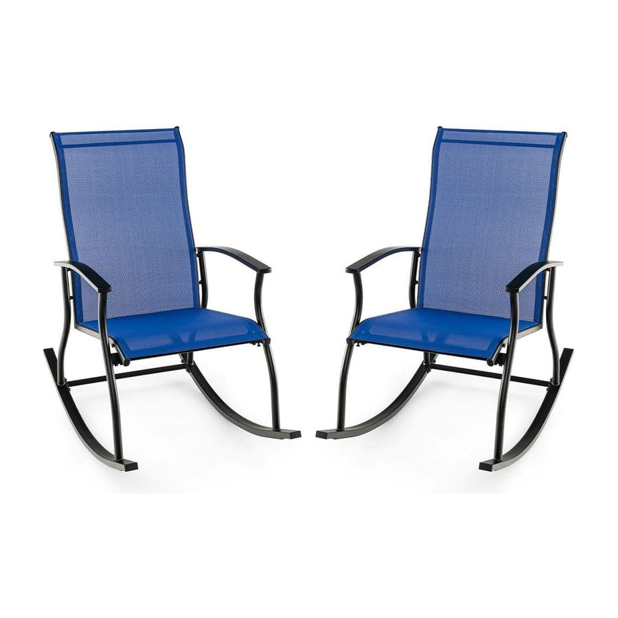 2 Pieces Outdoor Rocking Chairs with Breathable Backrest-Navy
