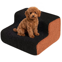 2-tier Foam Dog Ramp High-density Pet Stairs with Non-Slip Bottom-Black