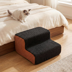 2-tier Foam Dog Ramp High-density Pet Stairs with Non-Slip Bottom-Black