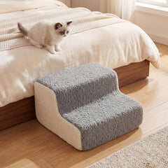 2-tier Foam Dog Ramp High-density Pet Stairs with Non-Slip Bottom-Grey