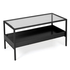 2-Tier Rectangular Glass Coffee Table in Black