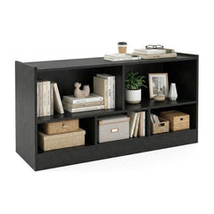 2-Tier Wooden Kids Bookcase with five compartments in black