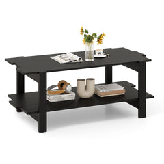 2-Tier Coffee Table with Storage Shelf for Living Room-Black