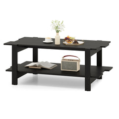 2-Tier Coffee Table with Storage Shelf for Living Room-Black