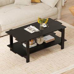 2-Tier Coffee Table with Storage Shelf for Living Room-Black