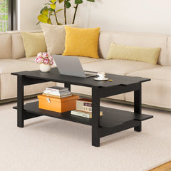 2-Tier Coffee Table with Storage Shelf for Living Room-Black