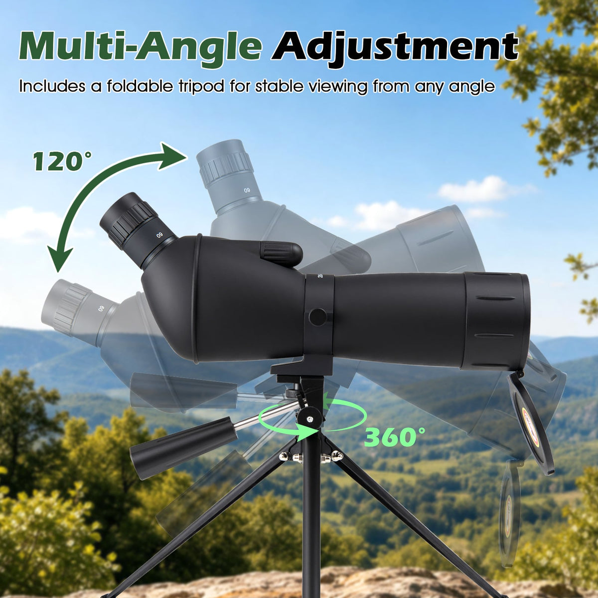 20-60x60 HD Spotting Scope with Tripod and Phone Adapter for Birds-Black