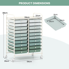 20 Drawers Storage Trolley with 4 Wheels for Beauty Salon-Green