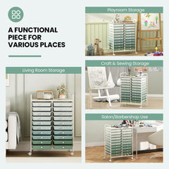 20 Drawers Storage Trolley with 4 Wheels for Beauty Salon-Green