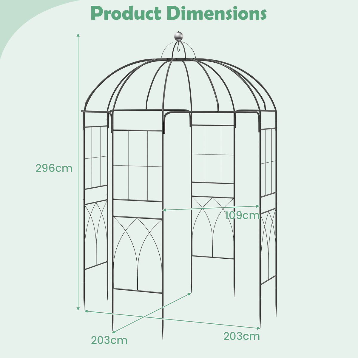 203 x 203 x 296 cm Birdcage Shape Metal Gazebo Pergola