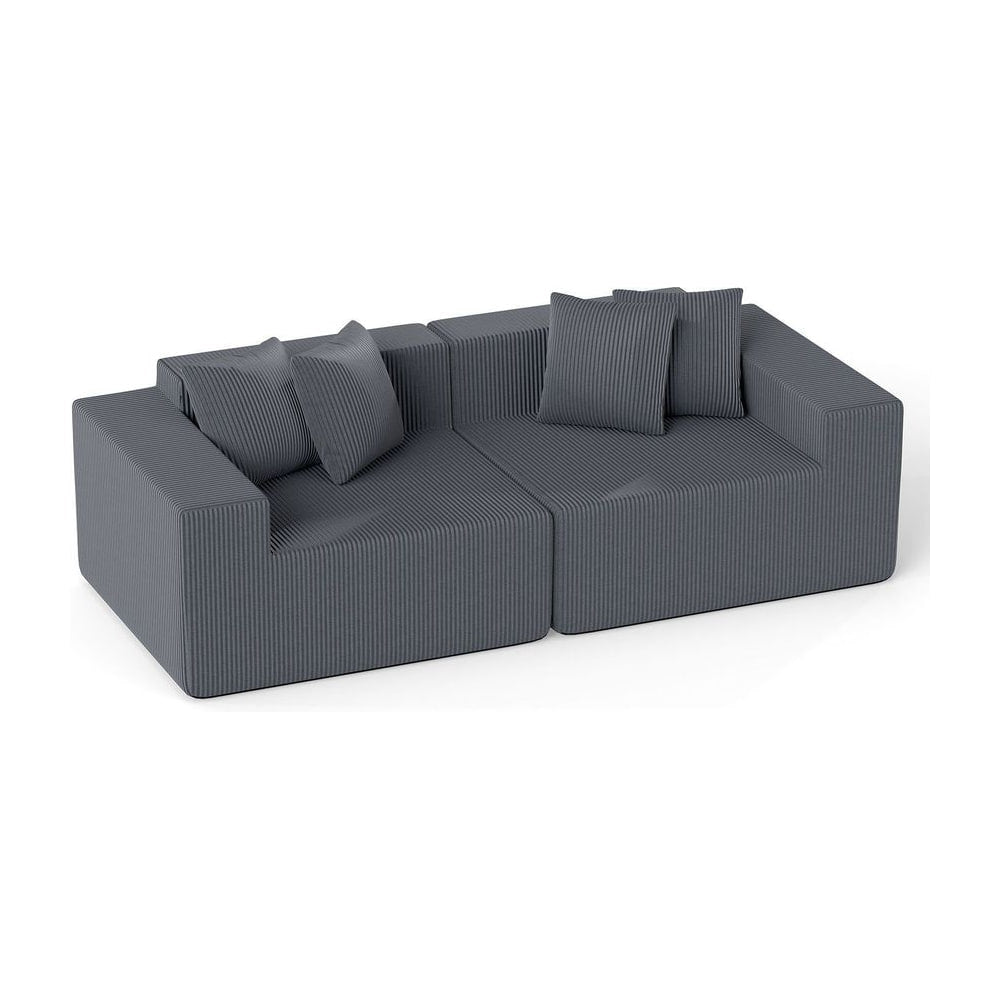 204 cm Boneless Sofa Couch Corduroy Upholstered Loveseat in grey with four matching scatter cushions
