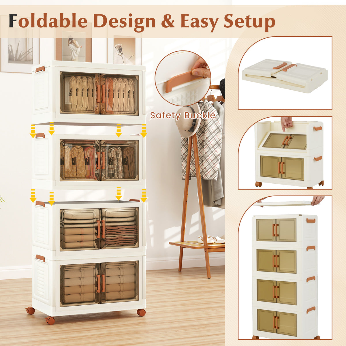 208L Stackable Plastic Collapsible Storage Bins with Lids