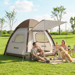 Outsunny Inflatable Camping Tent with Rainfly, 3 Man Air Tent 3000mm Waterproof Blow Up Tents, Cream