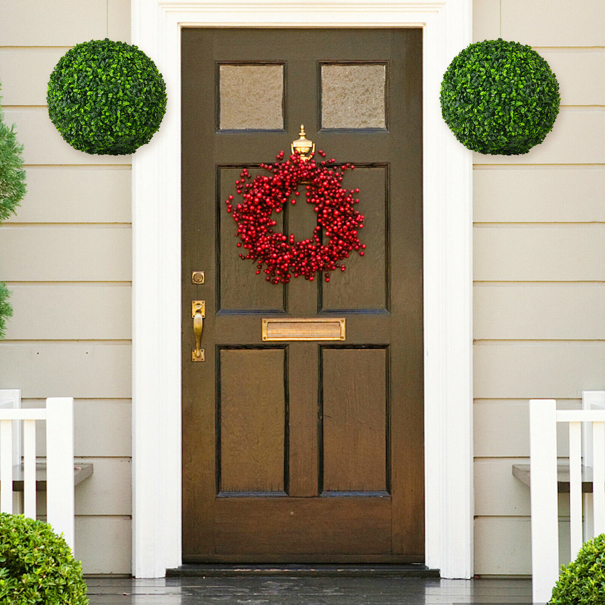 2 Pieces Artificial Topiary Balls Faux Decoration Plant