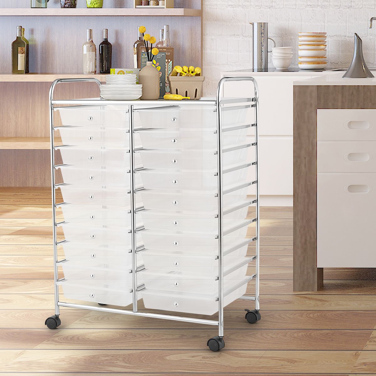 20 Drawers Storage Trolley with 4 Wheels for Beauty Salon-Transparent