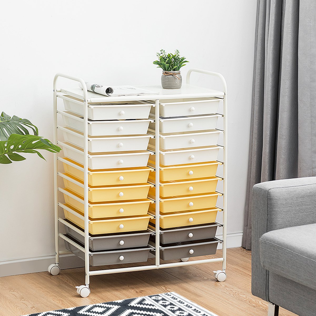 20 Drawers Storage Trolley with 4 Wheels for Beauty Salon-Yellow