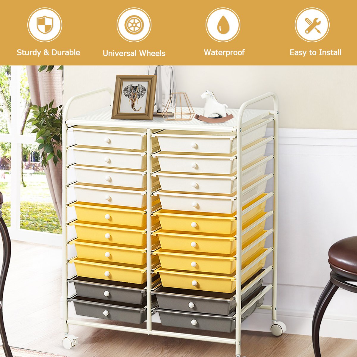 20 Drawers Storage Trolley with 4 Wheels for Beauty Salon-Yellow