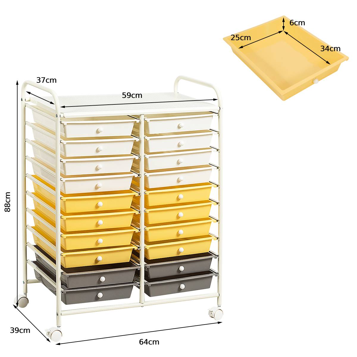 20 Drawers Storage Trolley with 4 Wheels for Beauty Salon-Yellow