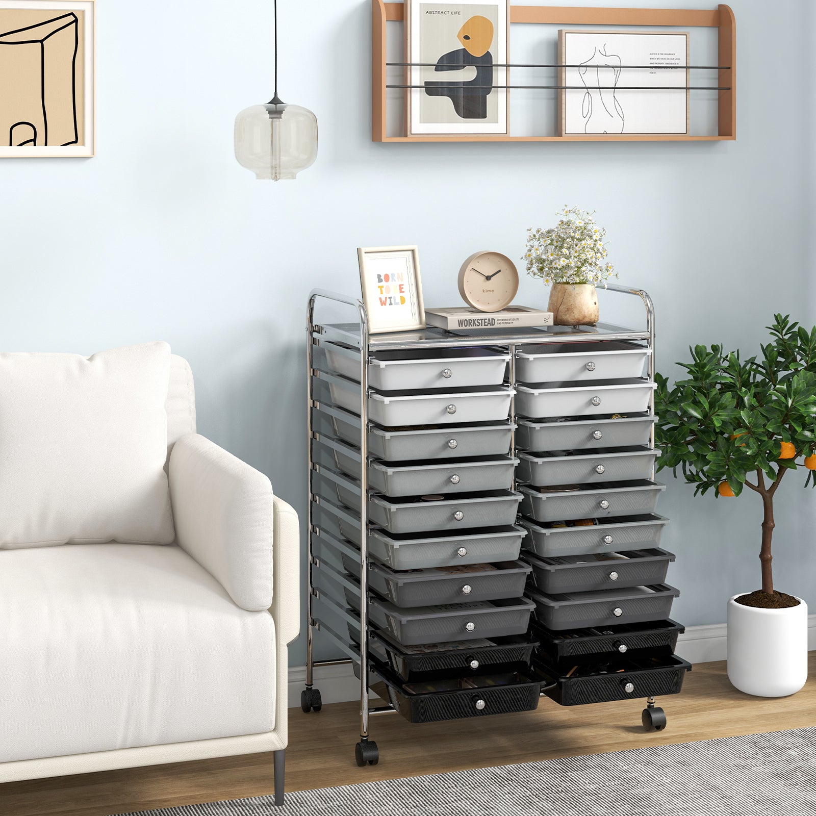 20 Drawers Storage Trolley with 4 Wheels for Beauty Salon-Grey