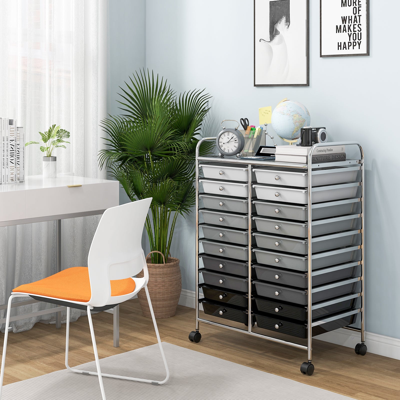 20 Drawers Storage Trolley with 4 Wheels for Beauty Salon-Grey