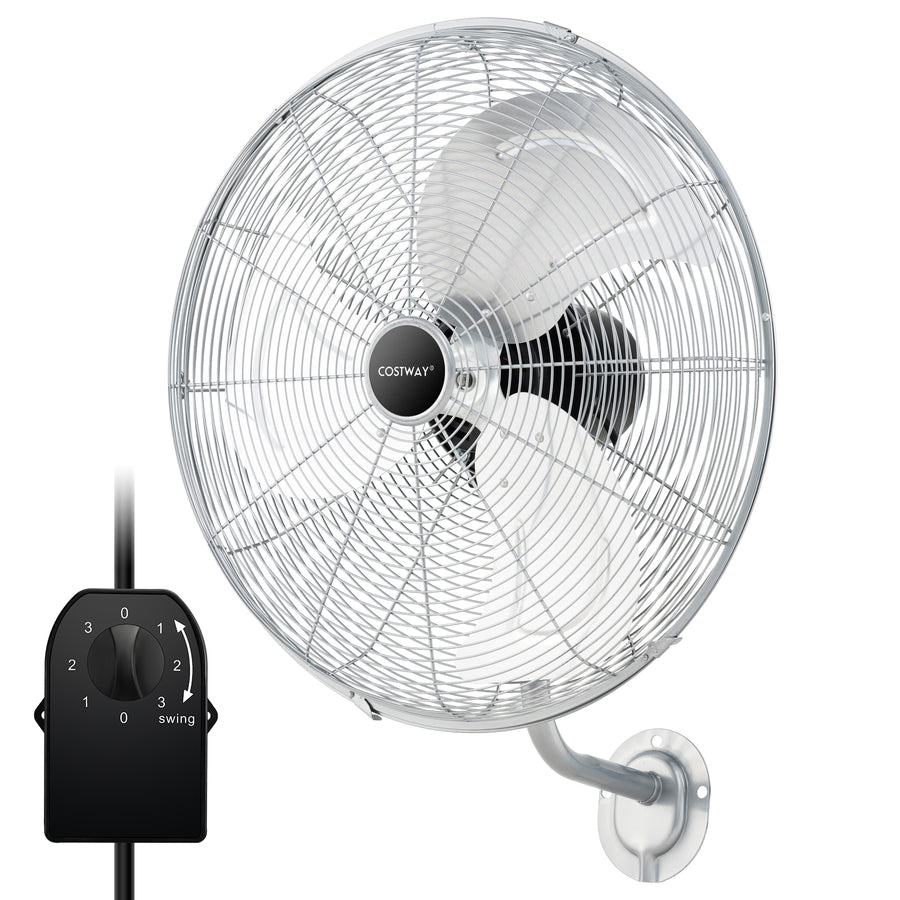 20 Inch Heavy Duty Metal Wall Mount Fan with 3 Fan Speeds-Silver