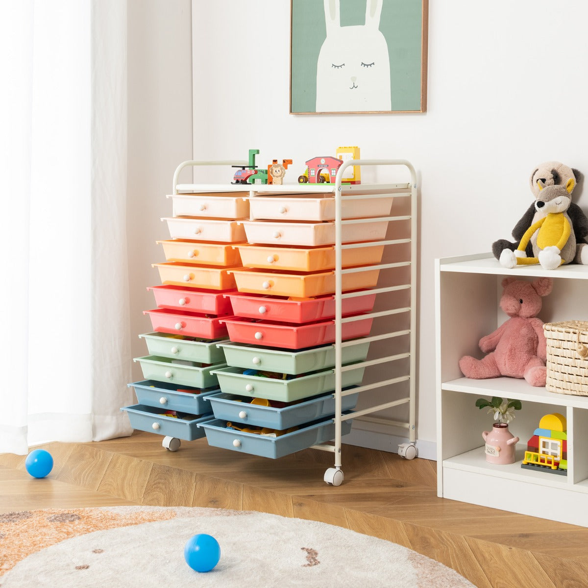 20 Drawers Storage Trolley with 4 Wheels for Beauty Salon-Colourful