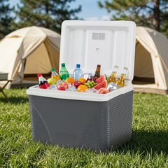 21 L Insulated Portable Cooler with Cup Holders Drain Plug and Mesh Storage Pocket-Black