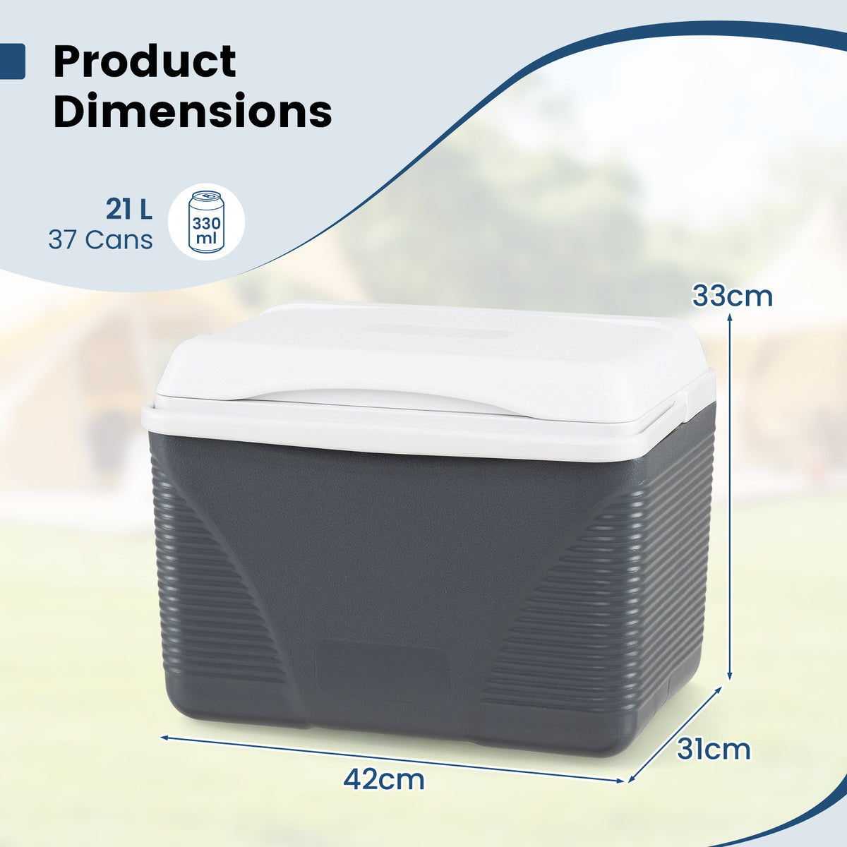 21 L Insulated Portable Cooler with Cup Holders Drain Plug and Mesh Storage Pocket-Black