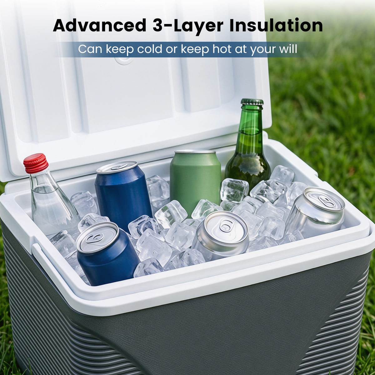 21 L Insulated Portable Cooler with Cup Holders Drain Plug and Mesh Storage Pocket-Black