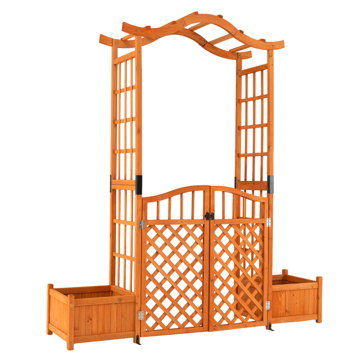 210 cm Garden Arbor with Gate for Climbing Plants Wedding-Brown