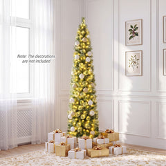 210 cm Pre-lit Pencil Christmas Tree with 120/150 Warm White LED Lights and 8 Modes