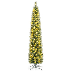 210 cm Pre-lit Pencil Christmas Tree with 120/150 Warm White LED Lights and 8 Modes