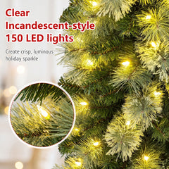 210 cm Pre-lit Pencil Christmas Tree with 120/150 Warm White LED Lights and 8 Modes