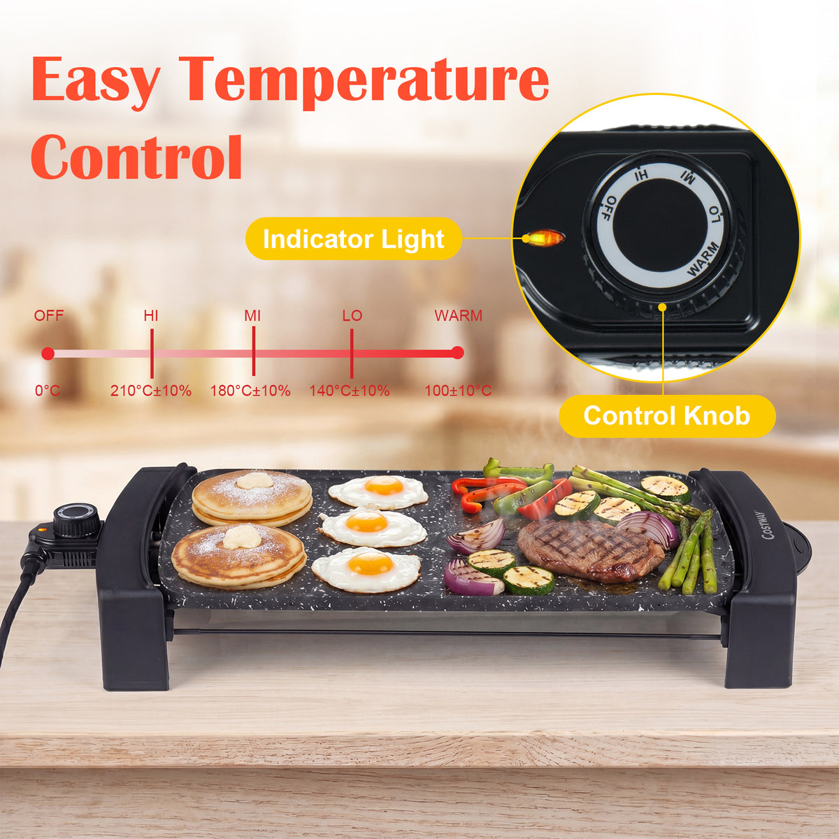 2150W Electric Griddle with 2 Nonstick Cooking Zones