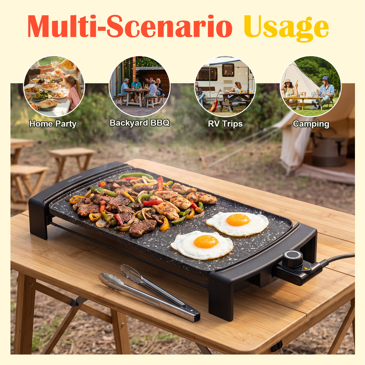 2150W Electric Griddle with 2 Nonstick Cooking Zones
