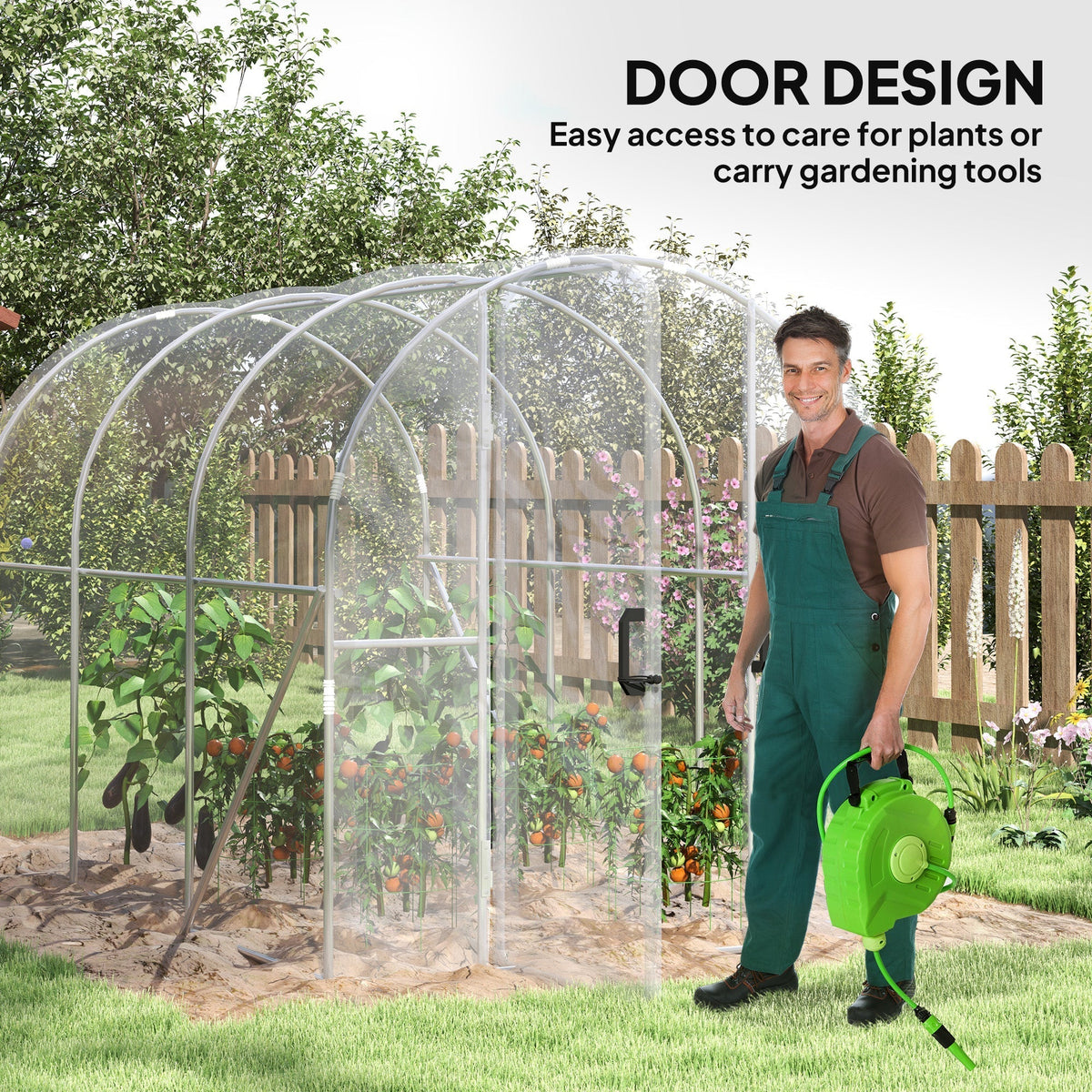Outsunny Polytunnel Greenhouse Walk-in Grow House with PE Cover, Door and Galvanised Steel Frame, 3 x 2 x 2m, Clear