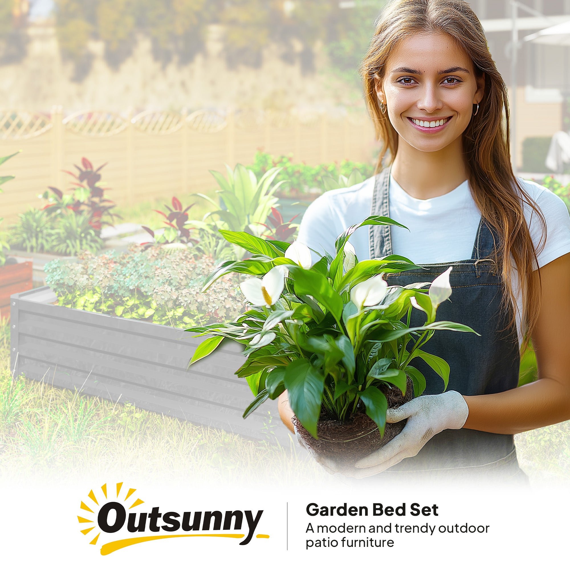 Outsunny 432L Square Raised Garden Bed Box Steel Frame for Vegetables, Flowers and Herbs, 120 x 120 x 30cm, Light Grey