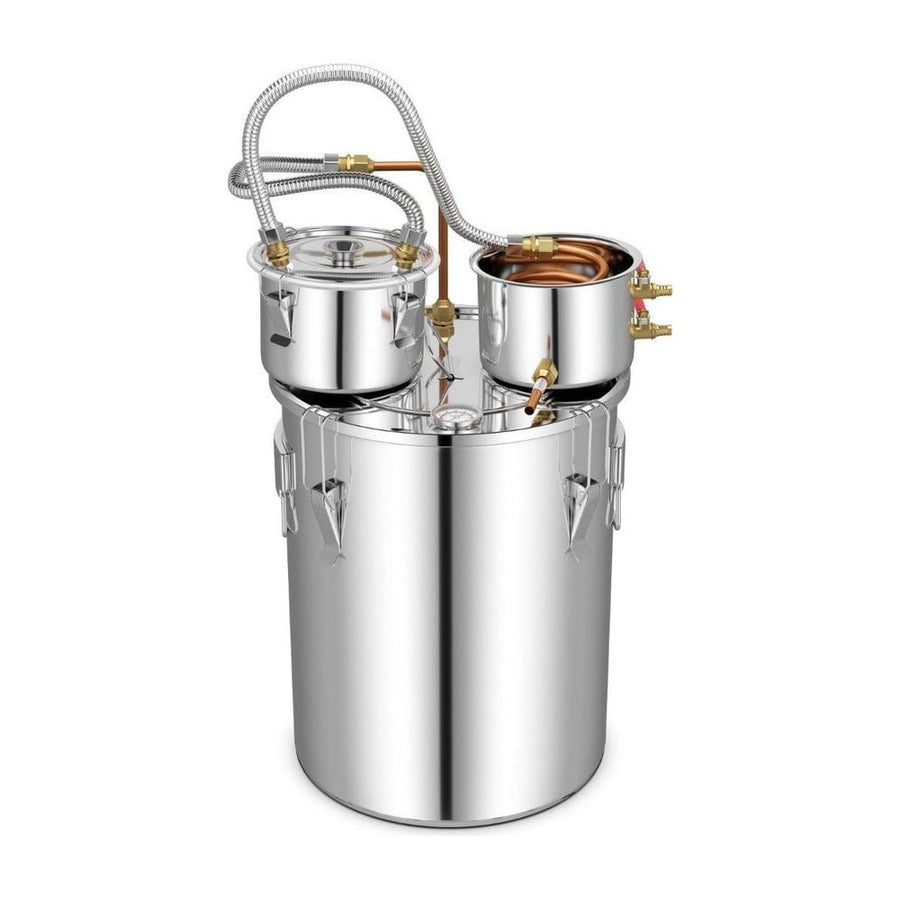 38L Stainless Steel Water Alcohol Distiller with Build-in Thermometer on a plain white background