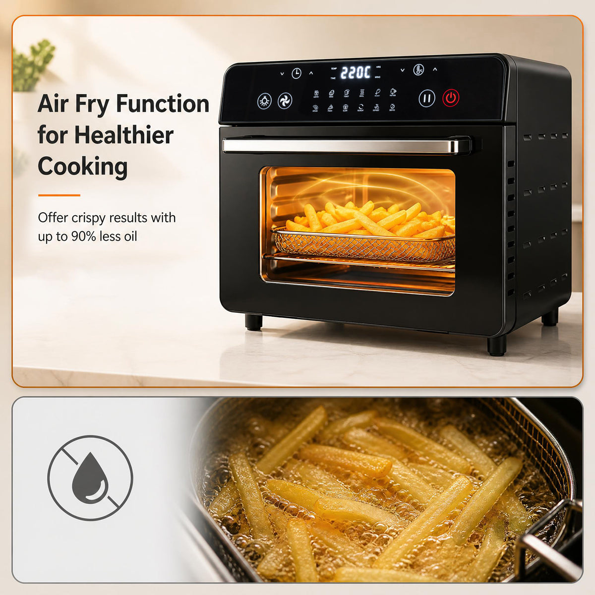 22 L 1800W Air Fryer Toaster Oven Combo 12-in-1 Convection Countertop Oven-Black