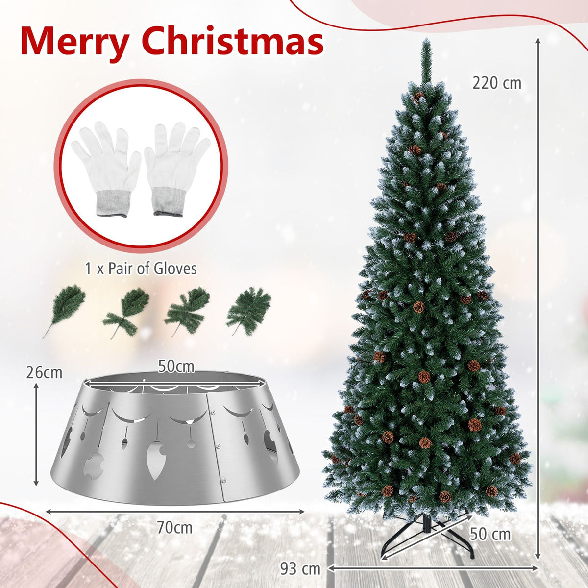 220 cm Christmas Tree and 70 cm Metal Tree Collar Set