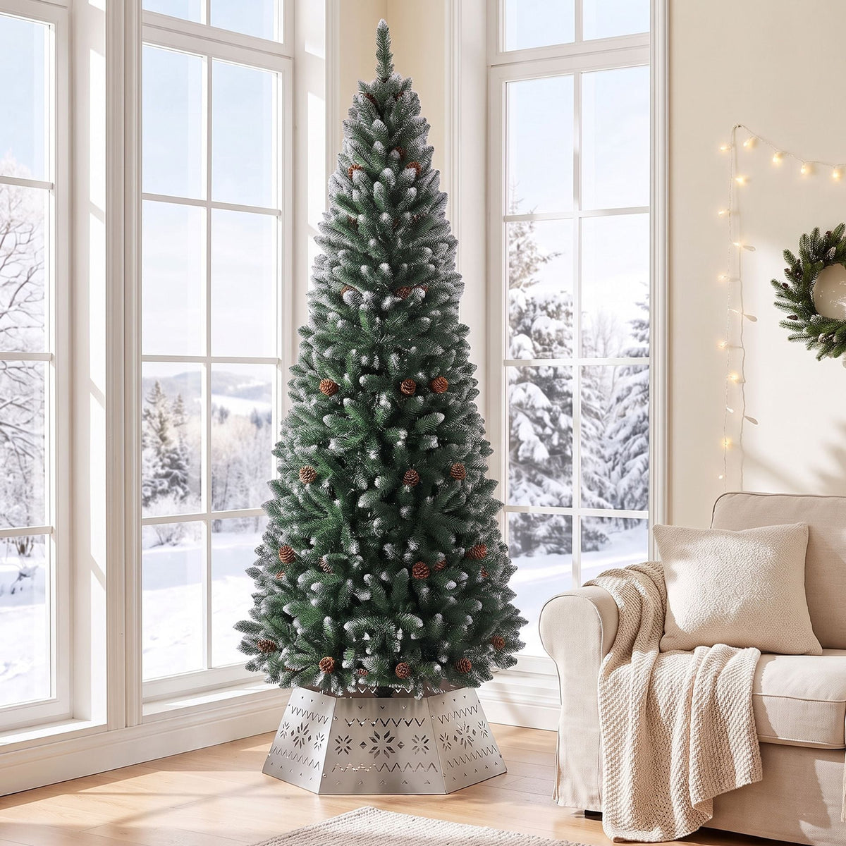 220 cm Christmas Tree and 71 cm Metal Tree Collar Set
