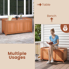 220L Wood Deck Box 3-in-1 Patio Storage Bench Stool with Flip Top for Cushions